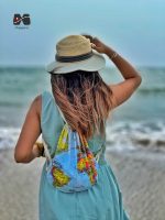 کوله پشتی مخمل تاشو طرح نقشه جهان آبی