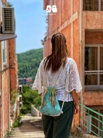 کوله پشتی مخمل سبک طرح نقشه جهان سبز آبی شارپ