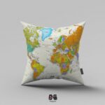 کوسن مخمل طرح نقشه جهان نارنجی