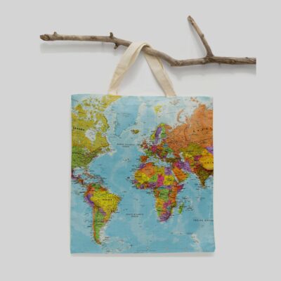 ساک خرید پارچه ای طرح نقشه جهان آبی مپگرد