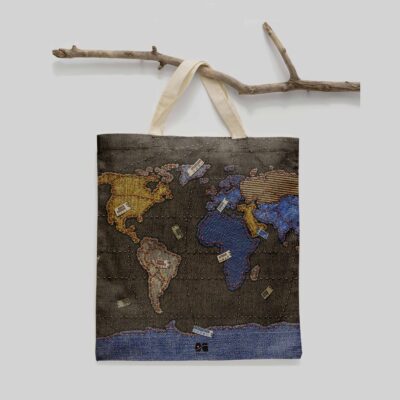 ساک خرید پارچه ای طرح نقشه جهان جین مپگرد