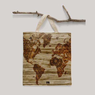ساک خرید پارچه ای طرح نقشه جهان چوب مپگرد