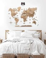 نقشه جهان چوبی پازلی پرایم نسکافه ای در اتاق خواب