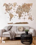 نقشه جهان چوبی سه بعدی پازلی پرایم نسکافه ای روشن