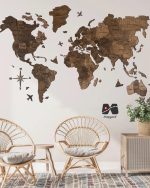 نقشه جهان چوبی پازلی پرایم قهوه ای پر رنگ