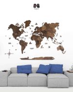 نقشه جهان چوبی پازلی پرایم گردویی روی دیوار