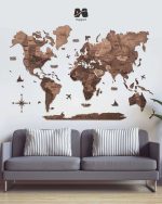 نقشه جهان چوبی پازلی پرایم قهوه ای سوخته