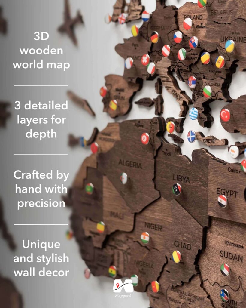 ویژگی های نقشه جهان چوبی پازلی پرایم گردویی