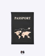 کاور پاسپورت و شناسنامه مشکی طرح نقشه جهان طلاکوب مپگرد