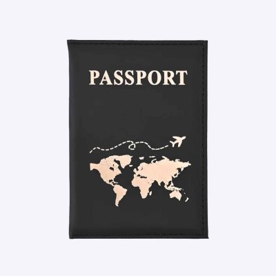 کاور پاسپورت و شناسنامه مشکی طرح نقشه جهان طلاکوب مپگرد