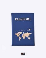 کاور پاسپورت و شناسنامه سرمه ای طرح نقشه جهان طلاکوب مپگرد