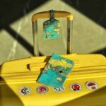 ست کاور پاسپورت و تگ چمدان طرح نقشه جهان سبز آبی