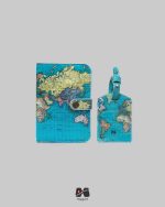 ست کاور پاسپورت و تگ چمدان طرح نقشه جهان سبز آبی مپگرد