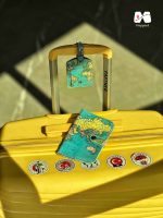 ست کاور پاسپورت و تگ چمدان طرح نقشه جهان سبز آبی