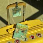 ست کاور پاسپورت و تگ چمدان طرح نقشه جهان سبز آبی شارپ