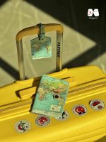 ست کاور پاسپورت و تگ چمدان طرح نقشه جهان سبز آبی شارپ