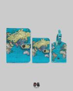 ست کاور پاسپورت تگ چمدان و جاکارتی طرح نقشه جهان سبز آبی - Image 2