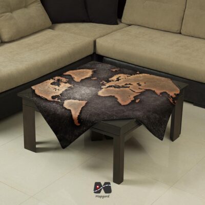 رومیزی مربع طرح نقشه جهان قهوه ای