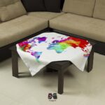 رومیزی مربع طرح نقشه جهان آبرنگی