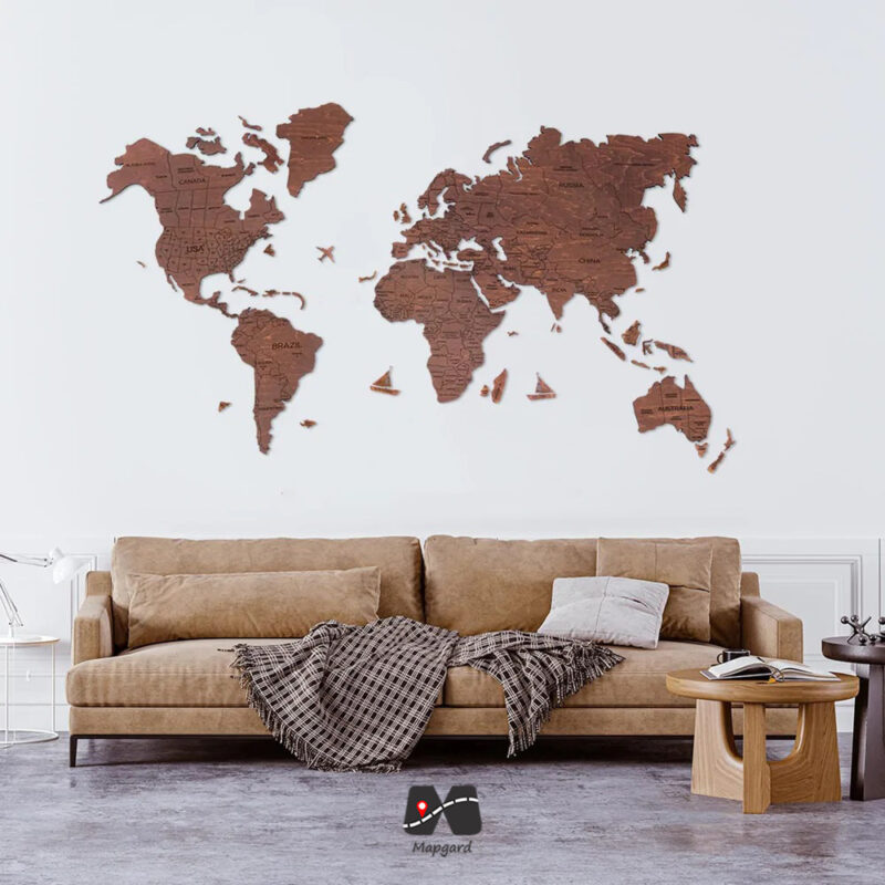 نقشه جهان چوبی مپگرد رنگ فندقی