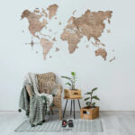 نقشه جهان چوبی مپگرد رنگ نسکافه ای