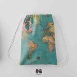 کوله پشتی مخمل طرح نقشه جهان سبز آبی