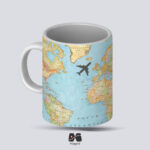 ماگ سرامیکی نقشه جهان آبی با هواپیما مپگرد