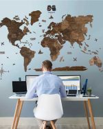 نقشه جهان چوبی پازلی پرایم قهوه ای تیره و روشن