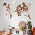 نقشه جهان چوبی پازلی سه بعدی عسلی