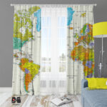 پرده طرح نقشه جهان نارنجی