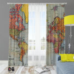 پرده طرح نقشه جهان وینتیج