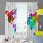 پرده طرح نقشه جهان ابرنگی