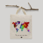 ساک خرید پارچه ای طرح نقشه جهان آبرنگی