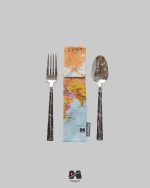 جا قاشق چنگالی دکمه دار طرح نقشه جهان وینتیج مپگرد