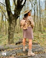 کوله پشتی چرم طرح نقشه جهان قدیمی دو سگک مپگرد