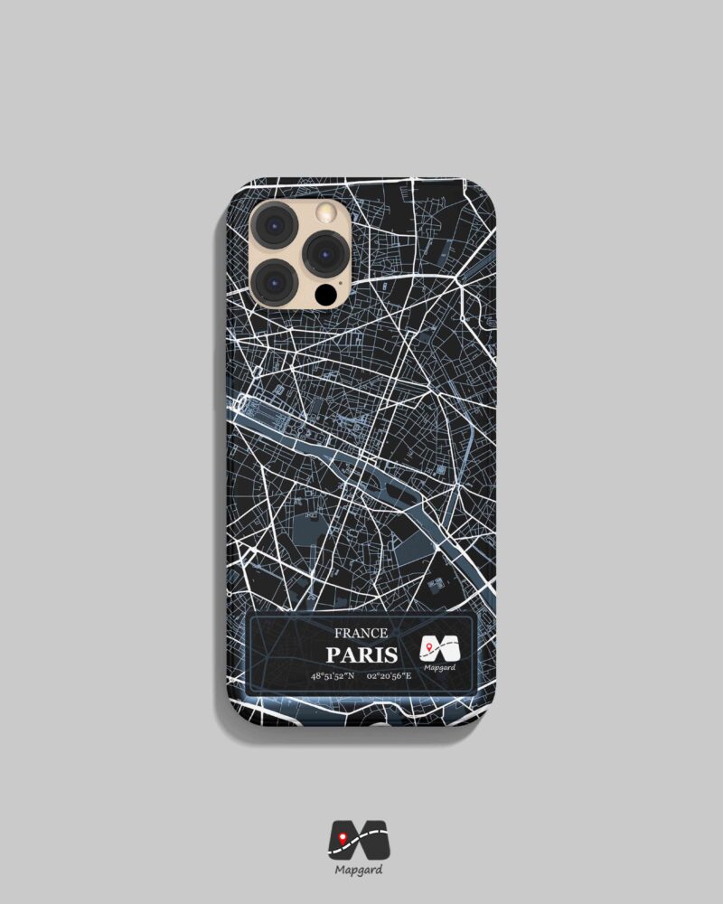 قاب موبایل نقشه خطی پاریس طرح سفیدآبی مپگرد