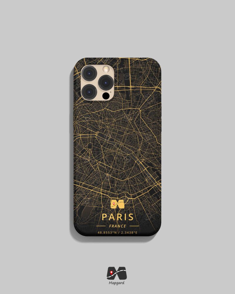 قاب موبایل نقشه خطی پاریس طرح زرد مپگرد