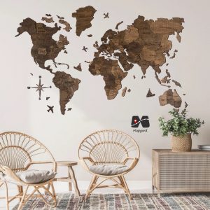 نقشه جهان چوبی پازلی تک رنگ